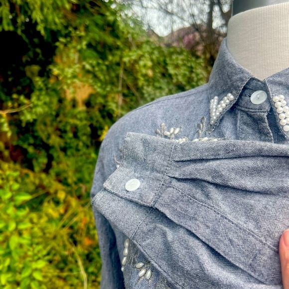 JANE ASHLEY 80’S Vintage Gray blue Embroidered Women’s Shirt - Picture 4 of 6